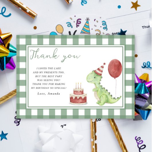 かわいい恐竜の誕生日パーティーのお礼 サンキューカード