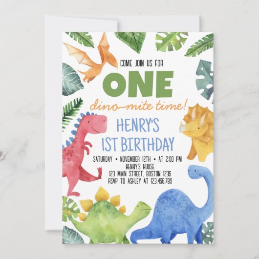 かわいい恐竜の誕生日パーティーの招待状 招待状 (正面)