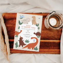 かわいい恐竜の誕生日パーティーの招待状