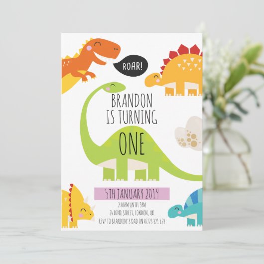 かわいい恐竜の誕生日パーティーの招待状 招待状 (スタンド正面)