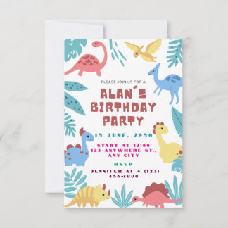 かわいい恐竜の誕生日パーティーへの招待状 サンキューカード