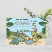かわいい恐竜の誕生日パーティー招待状 | 編集可能 招待状 (スタンド正面)
