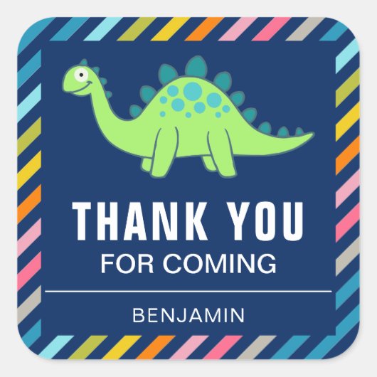 かわいい恐竜の誕生日パーティー景品シール スクエアシール (正面)
