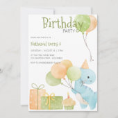 かわいい恐竜の誕生日パーティー 招待状 (正面)