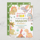 かわいい恐竜の誕生日パーティー 招待状 (正面/裏面)