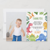 かわいい恐竜の誕生日写真ありがとうカード サンキューカード (正面)