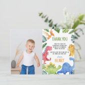 かわいい恐竜の誕生日写真ありがとうカード サンキューカード (スタンド正面)