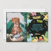 かわいい恐竜の誕生日写真 サンキューカード (正面)