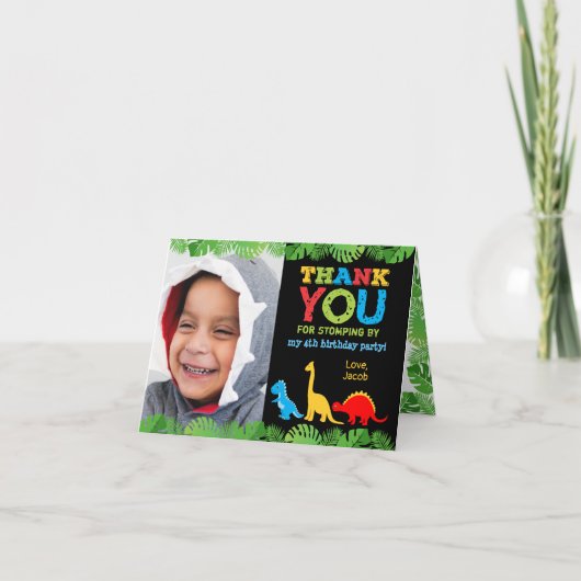 かわいい恐竜の誕生日感謝カード サンキューカード (正面)