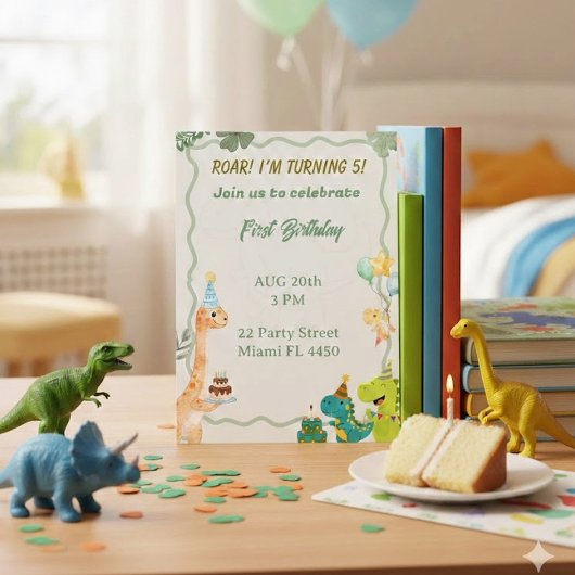 かわいい恐竜の誕生日招待状 - うわぁ！わたしはＴ 招待状