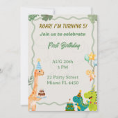 かわいい恐竜の誕生日招待状 - うわぁ！わたしはＴ 招待状 (正面)