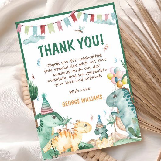 かわいい恐竜の誕生日 サンキューカード