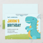 かわいい恐竜の誕生日 招待状 (正面/裏面)