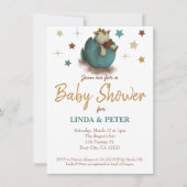 かわいい恐竜の赤ちゃんが孵化するニュートラルベビーシャワー 招待状 (正面)