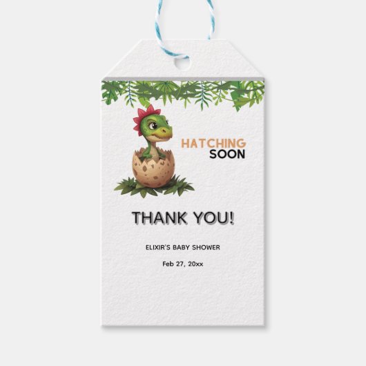 かわいい恐竜の赤ちゃんが孵化する ギフトタグ (正面)