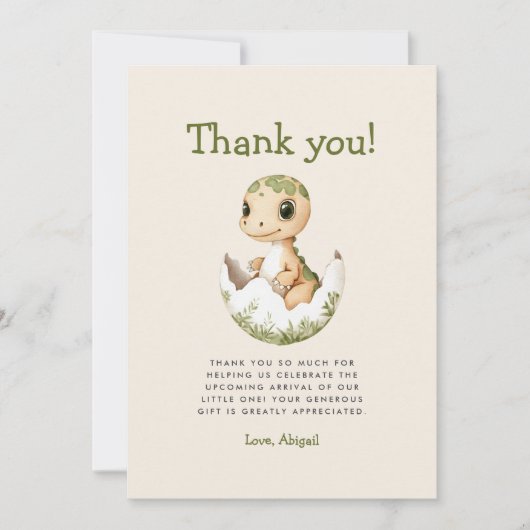 かわいい恐竜の赤ちゃんのシャワー感謝カード 招待状 (正面)