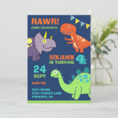 かわいい恐竜の赤ちゃんの子供の誕生日パーティー招待状 招待状 (スタンド正面)