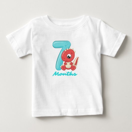 かわいい恐竜の赤ちゃんのTシャツ 7ヶ月 ベビーTシャツ (正面)