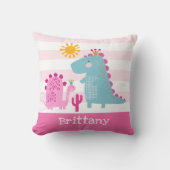 かわいい恐竜の赤ちゃんガールピンクストライプかわいい クッション (正面)