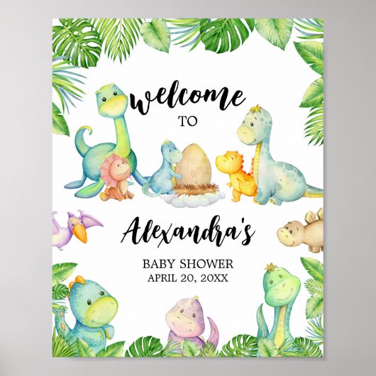 かわいい恐竜の赤ちゃんシャワーへようこそ ポスター (正面)