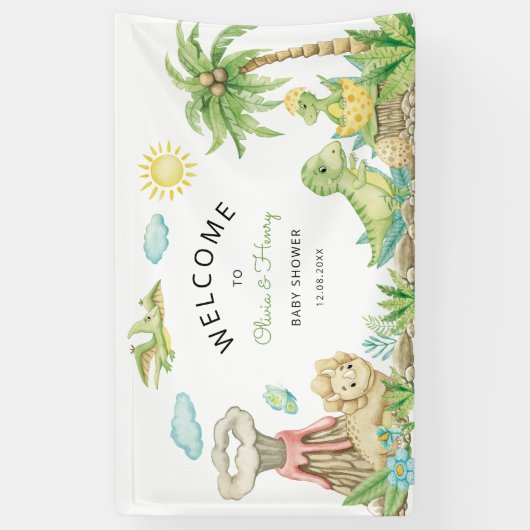 かわいい恐竜の赤ちゃんシャワーへようこそ 横断幕 (縦)