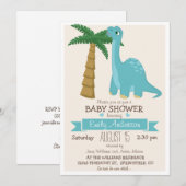 かわいい恐竜の赤ちゃんシャワーまたはスプリンクル 招待状 (正面/裏面)