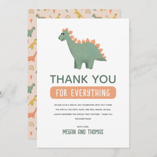 かわいい恐竜の赤ちゃんシャワー女の子ありがとう サンキューカード (正面/裏面)