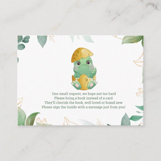 かわいい恐竜の赤ちゃんシャワー少年の本 エンクロージャーカード (正面)