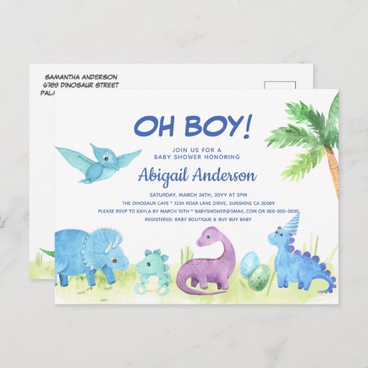 かわいい恐竜の赤ちゃんシャワー招待状ポストカード シーズンポストカード (正面/裏面)