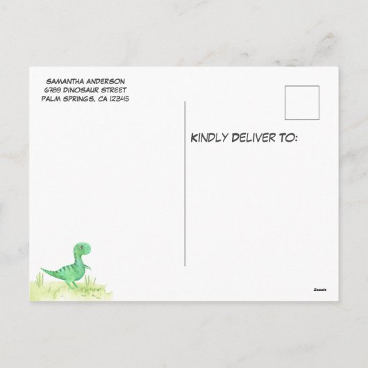 かわいい恐竜の赤ちゃんシャワー招待状ポストカード シーズンポストカード (裏面)