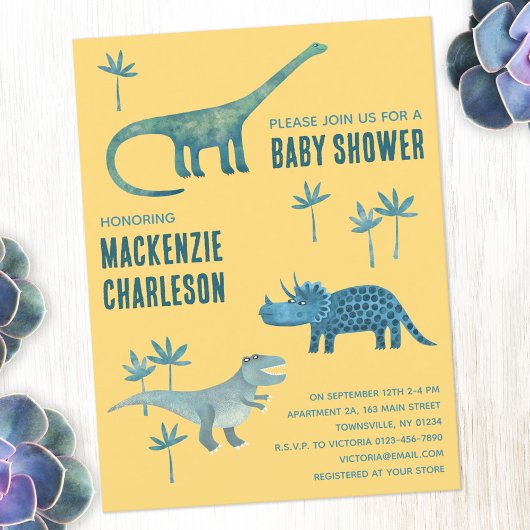 かわいい恐竜の赤ちゃんシャワー インビテーションポストカード