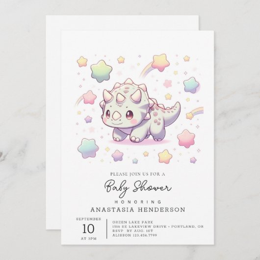 かわいい恐竜の赤ちゃん歓迎会 招待状 (正面/裏面)