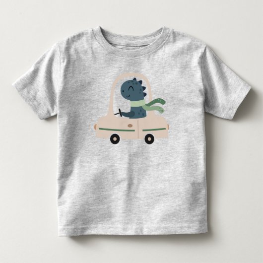 かわいい恐竜の運転する車のトドラーTシャツ トドラーTシャツ (正面)