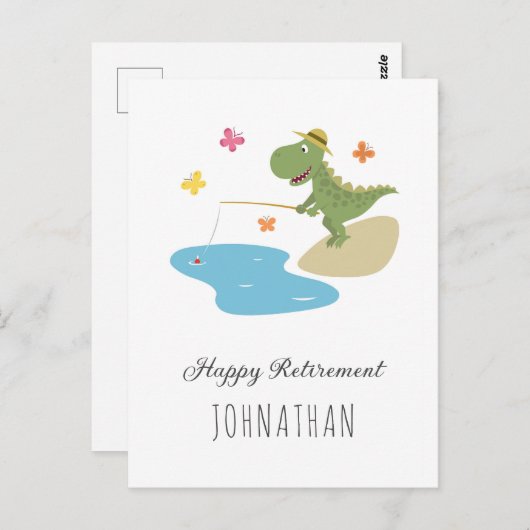 かわいい恐竜の釣り　おめでとう！ご退職おめでとうございます ポストカード (正面/裏面)
