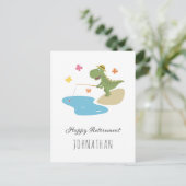 かわいい恐竜の釣り　おめでとう！ご退職 ポストカード (スタンド正面)