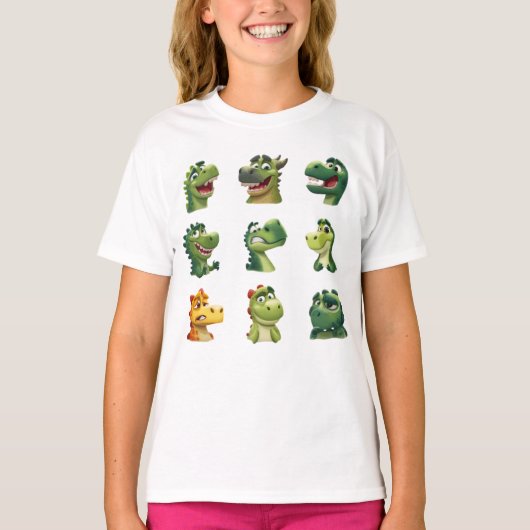 かわいい恐竜の顔 – かわいいキャラクターの恐竜の子供 Tシャツ (正面)