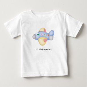 かわいい恐竜の飛行機 学生の子供たちの誕生日パーティー ベビーTシャツ