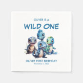 かわいい恐竜の1歳の誕生日パーティー スタンダードカクテルナプキン (正面)
