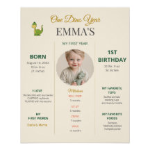 かわいい恐竜の1歳の誕生日マイルストーン写真ポスター