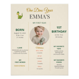 かわいい恐竜の1歳の誕生日マイルストーン写真ポスター ポスター