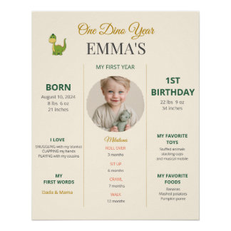 かわいい恐竜の1歳の誕生日マイルストーン写真ポスター ポスター