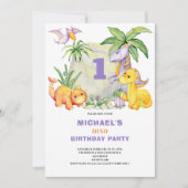 かわいい恐竜の1歳誕生日パーティー招待状 招待状 (正面)