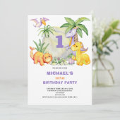 かわいい恐竜の1歳誕生日パーティー招待状 招待状 (スタンド正面)
