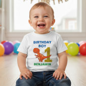 かわいい恐竜の1歳誕生日パーティー ベビーTシャツ