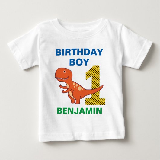 かわいい恐竜の1歳誕生日パーティー ベビーTシャツ (正面)