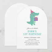 かわいい恐竜の1歳誕生日招待状 招待状 (正面/裏面)