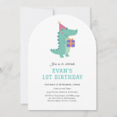 かわいい恐竜の1歳誕生日招待状 招待状 (正面)