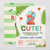 かわいい恐竜の2歳誕生日パーティー招待状 招待状 (正面/裏面)