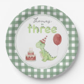 かわいい恐竜の3歳の誕生日 ペーパープレート (正面)