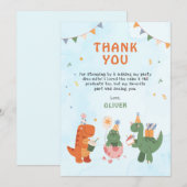 かわいい恐竜の4歳誕生日感謝カード サンキューカード (正面/裏面)